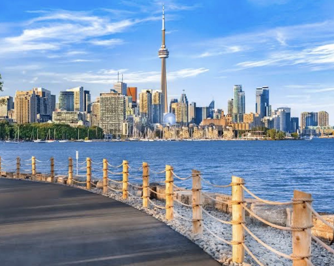 Toronto skyline and CN Tower across the harbour